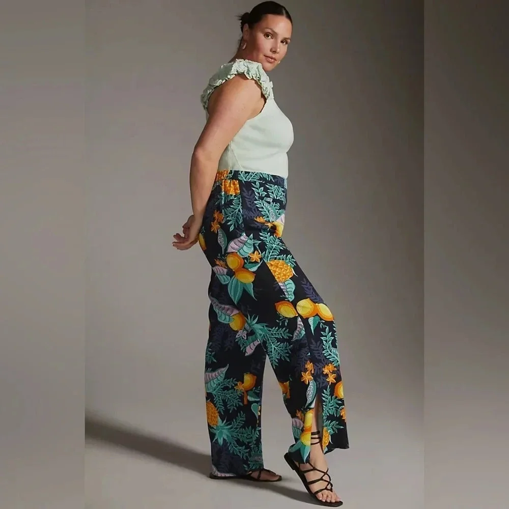 Anthropologie Maeve plus size 20W Escape‎ Printed Pants Pineapple Lemon Tropical